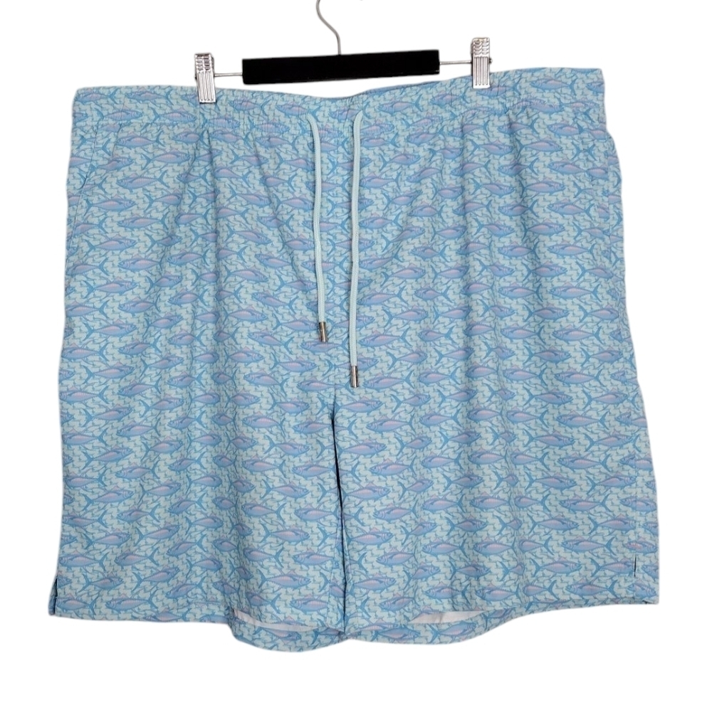 Peter Millar Blue Aquatic Fish Print Elastic Waistband Board Shorts Sz XXL - Picture 1 of 15